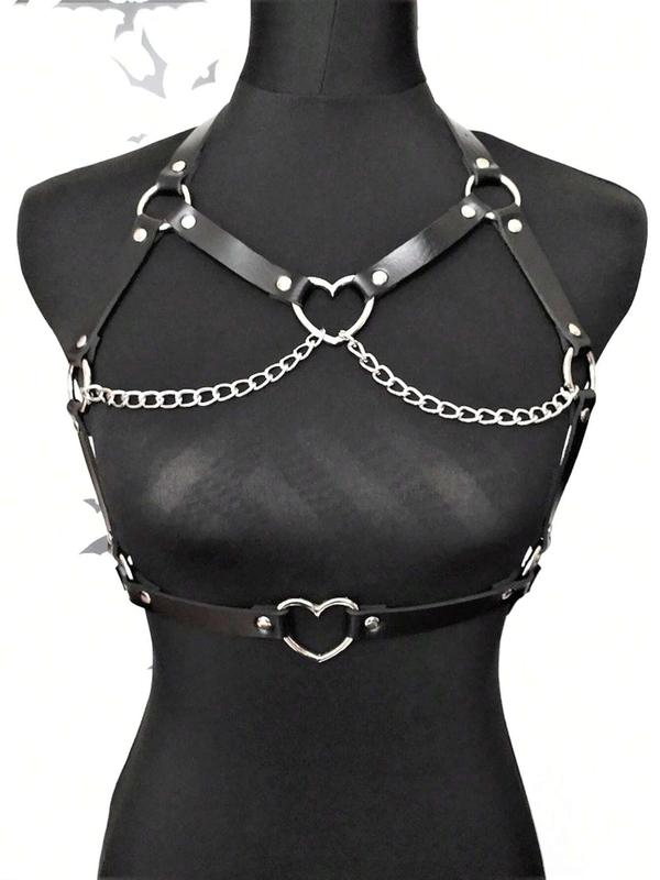 Women's Heart Decor Tiered Layer Harness Belt , Punk Style Chain Decor Sling Belt, Fashionable Clothes Accessories for Party