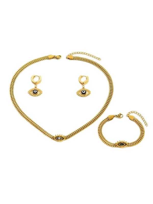 Women's Elegant Eye Design Pendant Necklace & Dangle Earrings & Chain Bracelet, Exquisite Trendy Jewelry Set, Fashionable Accessories for Party & Daily Clothing Decor