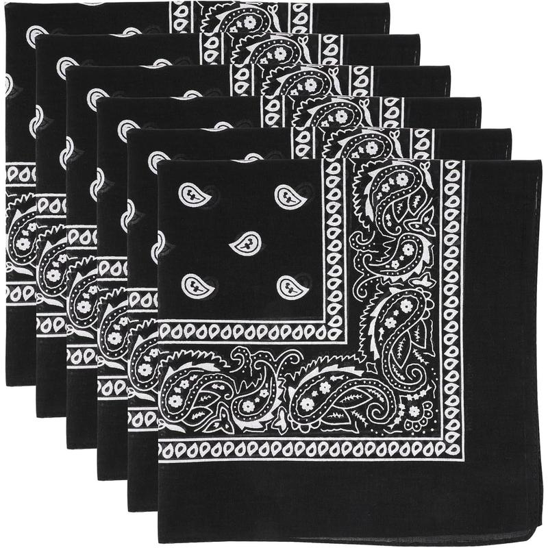 6 Pack Cotton Bandana, Multi-Purpose Square Handkerchief, Face Mask headband for Men and Women