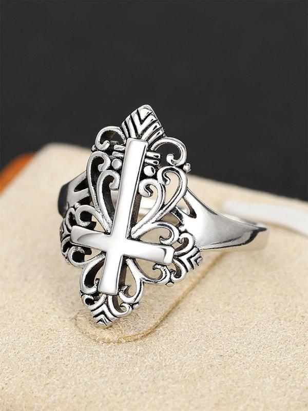 Vintage Style Hollow Cross Design Ring, Fashion Copper Jewelry for Women and Girls, Casual All-match Accessories for Party, Daily Clothing Decoration