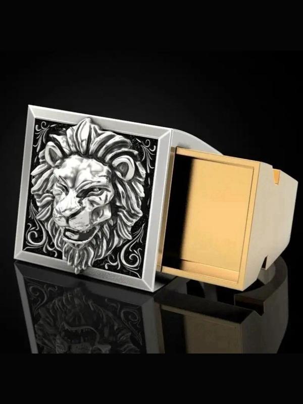 Punk Style Lion Head Design Ring, Multifunctional Creative Invisible Box Storage Ring for Daily Clothing Decor, Party, Minimalist Aesthetic Jewelry