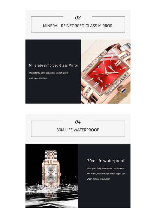 Women's Elegant Rhinestone Decorated Quartz Watch, Fashion Rectangle Dial Watch for Party, Daily Clothing Decor, Trendy All-match & Exquisite Watch for Birthday Gift with Box