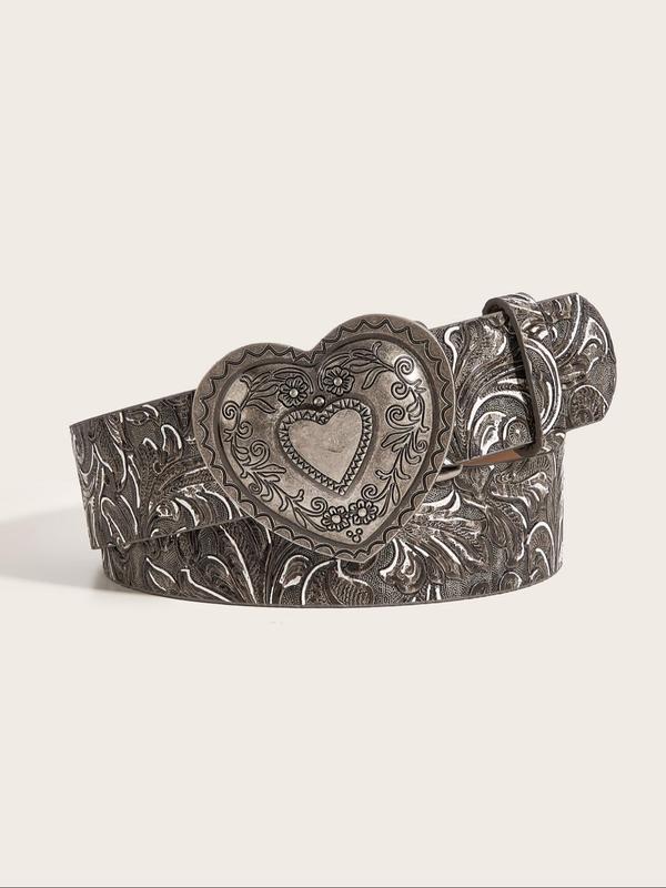 Women's Vintage Heart Decor PU Buckle Belt, Fashion Belt for Party, Daily Clothing Decor, Trendy All-match & Exquisite Belt for Birthday Gift