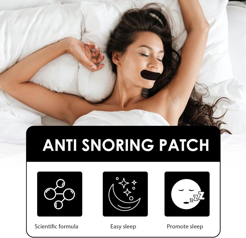 Oral tape (pack of 60 pieces), black soft- grade fabric,anti-snoring,sleep- improving breathing patch,60 pieces supplied twice a month