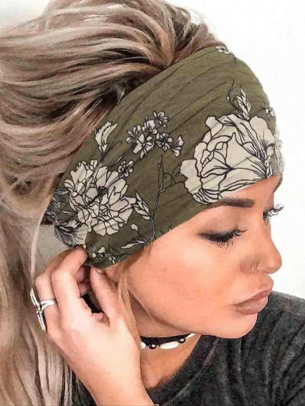 Boho Style Floral Print Hair Band, High Stretch Hair Band for Women & Girls, Fashion Hair Accessories for Daily Wear