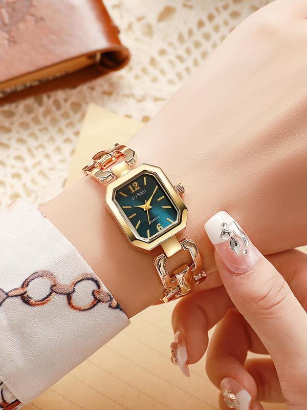 Women's Elegant Square Dial Quartz Watch, Fashionable Wristwatch with Adjustable Chain Bracelet, Trendy Watch for Daily Life, Exquisite Watch for Gift