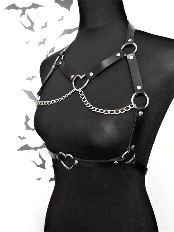 Women's Heart Decor Tiered Layer Harness Belt , Punk Style Chain Decor Sling Belt, Fashionable Clothes Accessories for Party