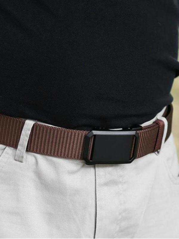 Men's Minimalist Casual Plain Color Nylon Tape Belt, 2024 New Style Fashionable Automatic Buckle Belt, Casual Outdoor Military Training Pants Belt for Men