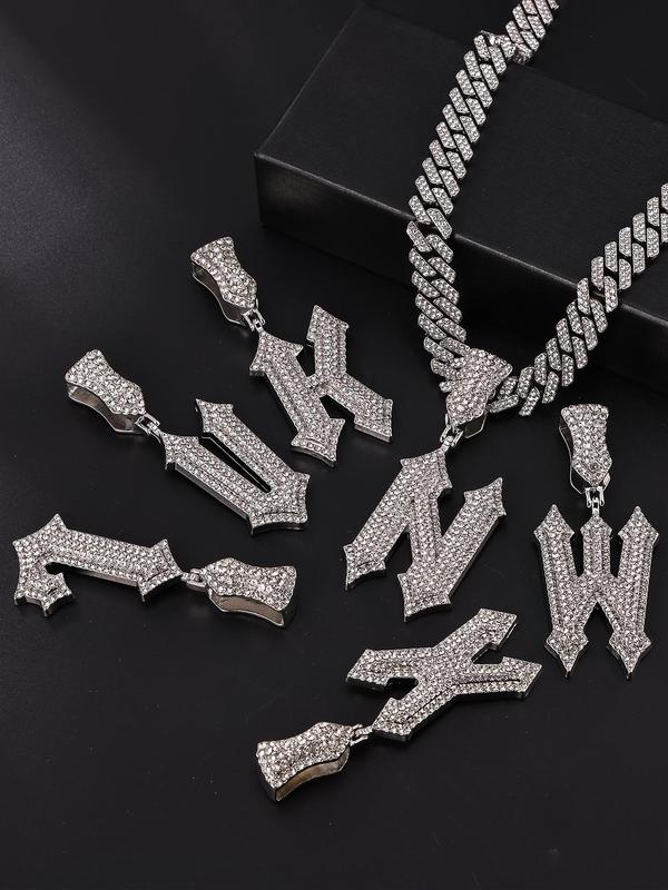 Men's Street Trend Rhinestone Chunky Chain Pendant Necklace, Stylish Exquisite Hip Hop Letter A Pendant Necklace, Fashion Jewelry As Birthday Gift for Boyfriend