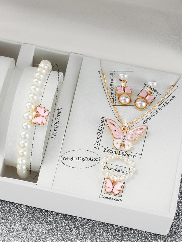 Women's Rhinestone Watch & Jewelry Set, Including Quartz Watch, Butterfly Necklace, Faux Pearl Decor Bracelet, Ring, and Earrings, Exquisite Elegant Watch