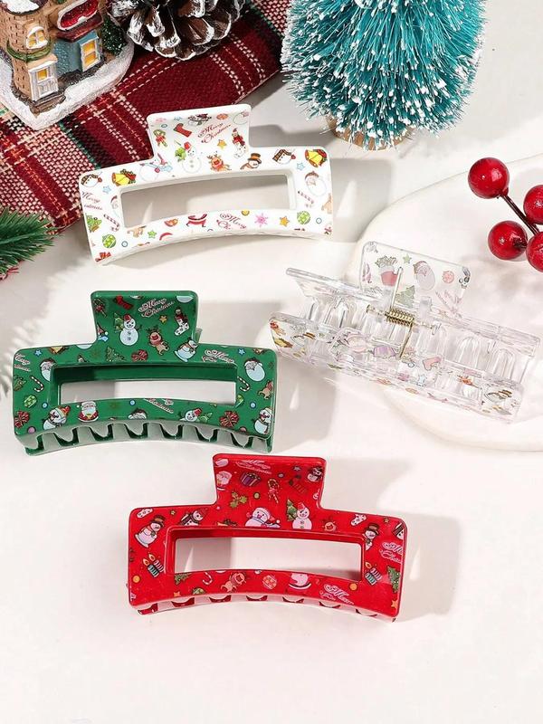 Christmas Themed Hair Claws, Cute Snowman & Tree  & Santa Claus Pattern Hair Claws, Fashion Hair Accessories for Women & Girls