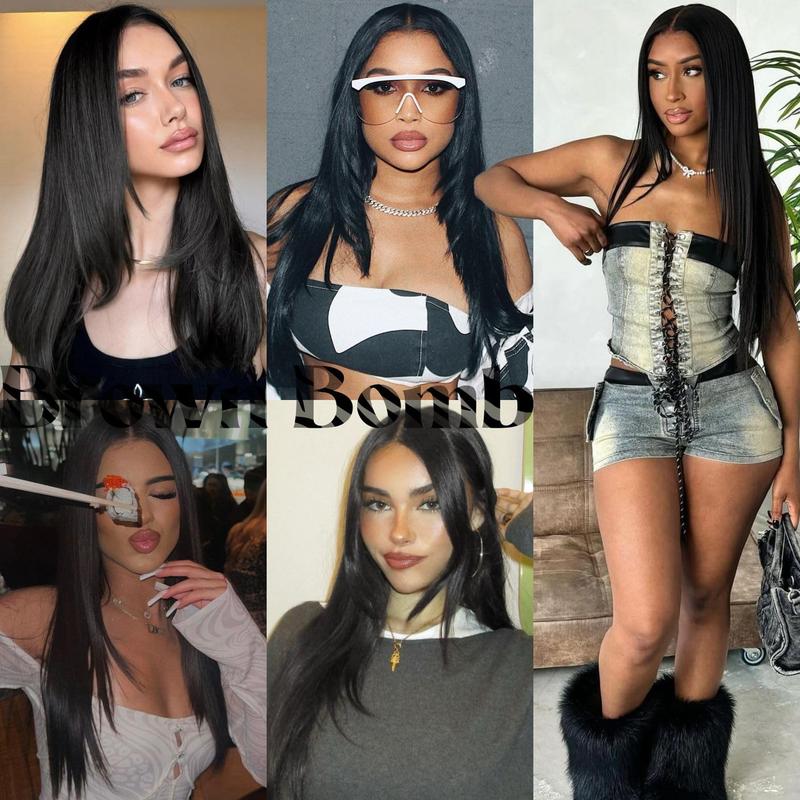 OurWigs Wear and Go Glueless Wigs Pre Plucked Pre Cut for Beginners Long Layered Straight Synthetic Lace Front Wigs with bangs 26 Inch 3 Seconds to Wear for Beginners