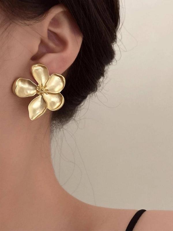 1 Pair Flower Design Stud Earrings, Vintage French Romantic Flower Earrings, Elegant Jewelry for Women