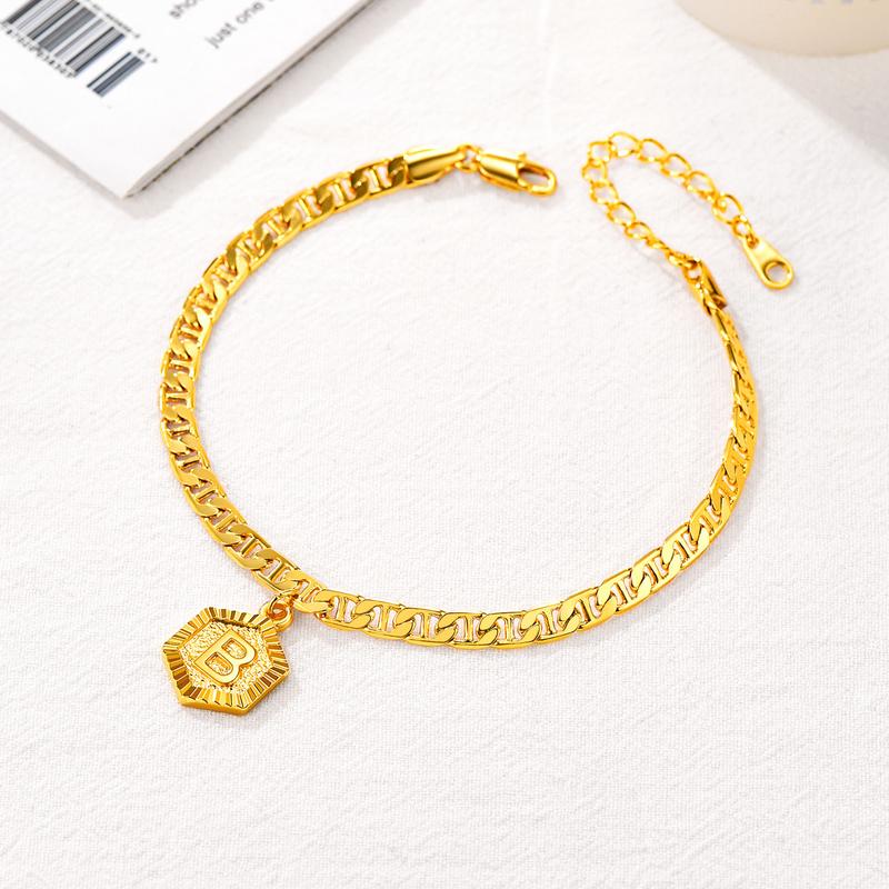 U7 Initial Pendant Anklet Heart Pendant Mariner Chain Figaro Chain Stu-Link Chain Anklet Ankle Bracelet Letter Pendant Golden Anklet Waterproof Summer Beach Jewelry for Women