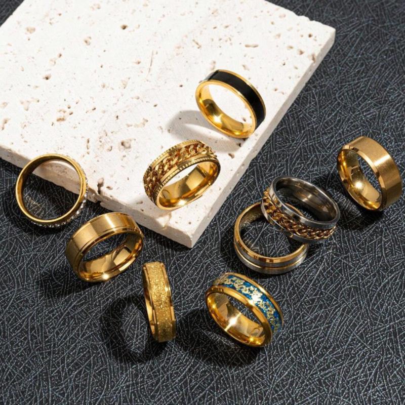 9pcs Set Men's Stainless Steel Fashion Gift Rings