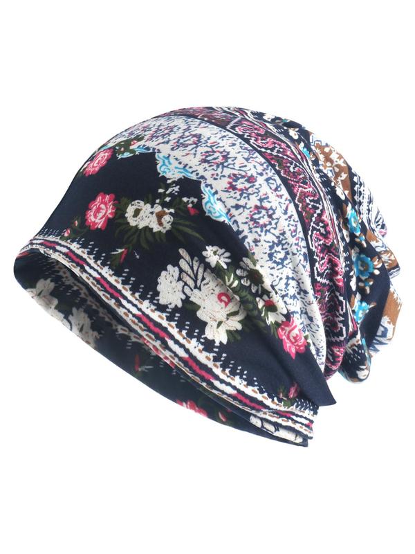 Unisex Casual Floral Print Sleep Beanie, Skull Cap