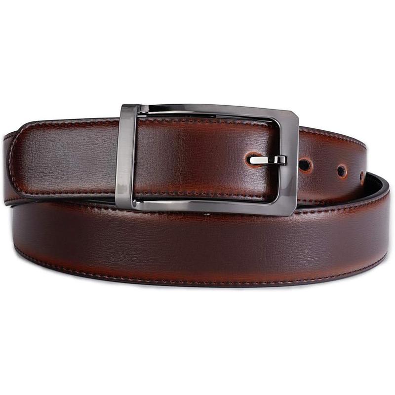 Belts for Men Reversible Leather 1.25” Waist Strap Fashion Dress Buckle