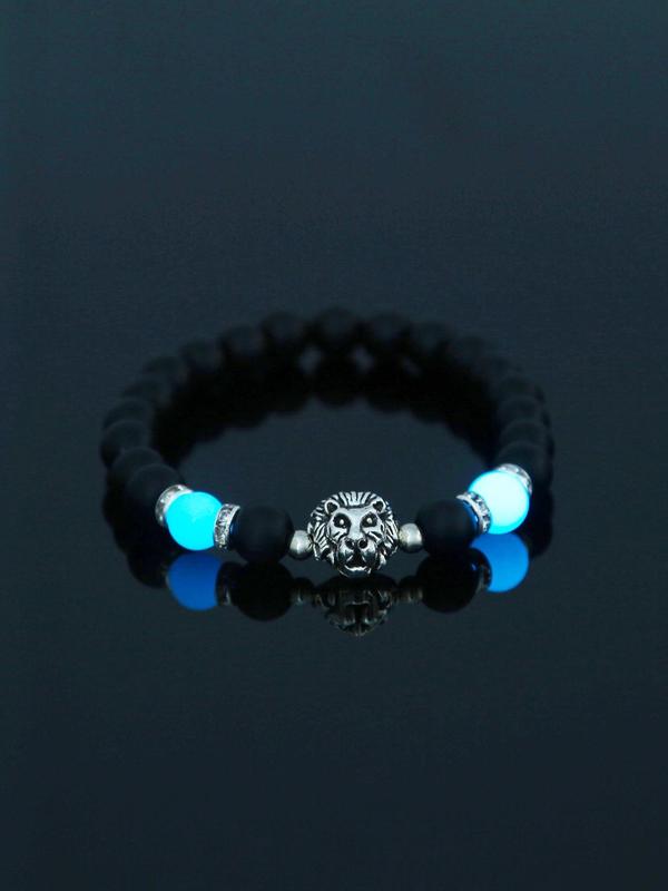 Men's Fashion Luminous Beaded Bracelet, Animal Lion Decor Beaded Bracelet, Casual Versatile Stretch Bracelet, Fashion Jewelry Accessories for Party, Daily Clothing Decoration, Gifts for Men