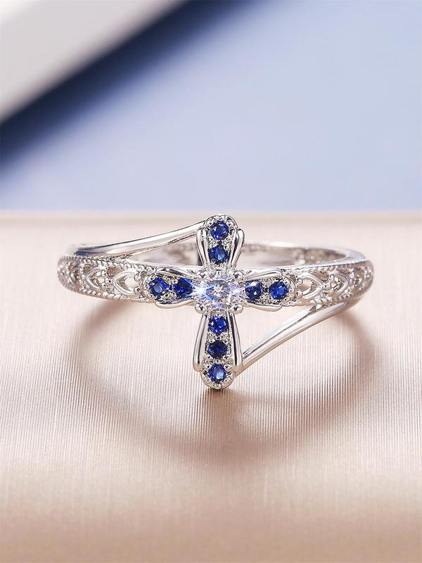 Cross Design Rhinestone Inlaid Decorative Ring, Fashionable Jewelry for Party, Daily Clothing Decor for Girl, Trendy All-match & Exquisite Jewelry for Birthday Gift