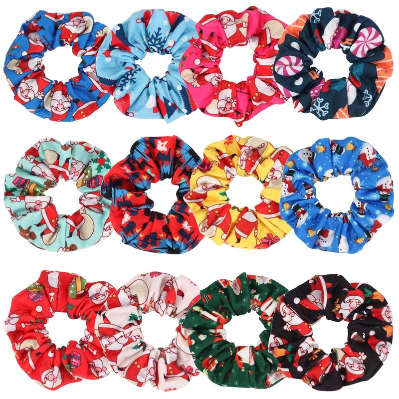 12 PCS Non-Slip  Christmas Hair Scrunchies For All Hair - Soft & Elastic  Hair Ties  For Girls  -  Christmas Gifts