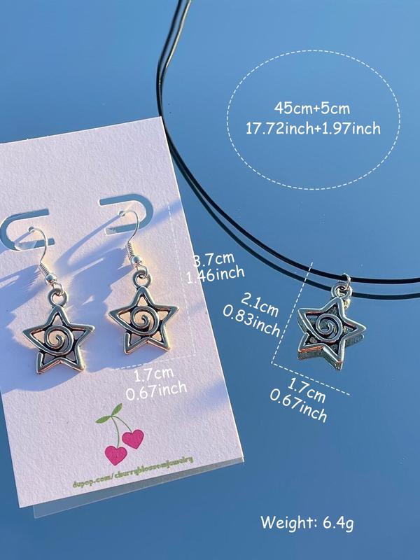 Star Shaped Pendant Necklace & Dangle Earrings, Fashion Jewelry for Party, Daily Decor, Trendy All-match & Exquisite Jewelry for Birthday Gift