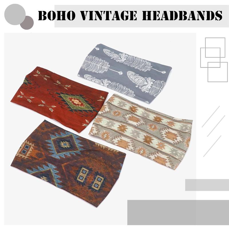 Boho Headbands for Women Vintage Elastic Fabric Printed Hair Bands Workout