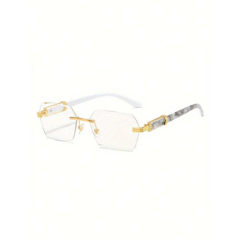 Modern Frameless Clear Lens Glasses - Gold Tones And Marble Patterned Temples - Fashionable Unisex Eyewear For Daily Use Or Computer