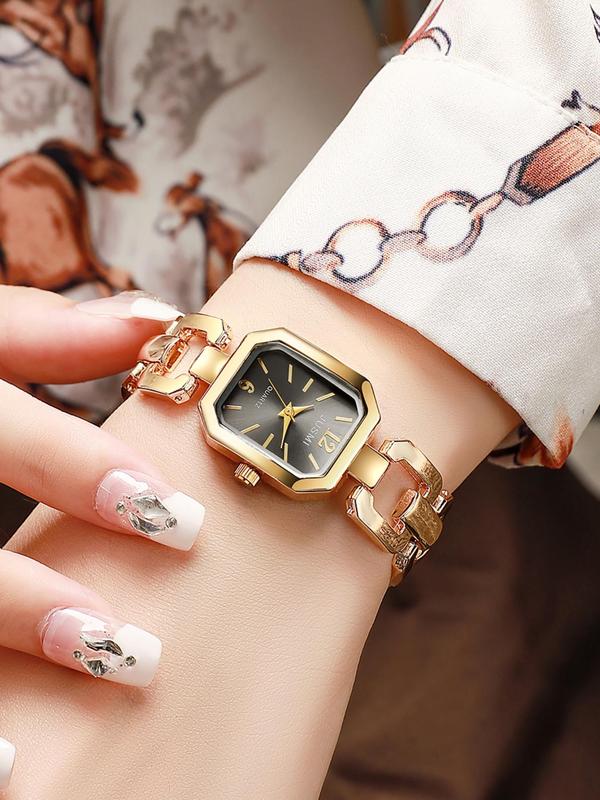 Women's Elegant Square Dial Quartz Watch, Fashionable Wristwatch with Adjustable Chain Bracelet, Trendy Watch for Daily Life, Exquisite Watch for Gift