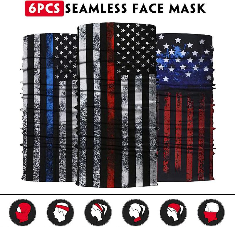 6-Piece Seamless Neck Gaiter Face Mask Set for Men and Women, Versatile Bandana for Rave, Scarf, Balaclava