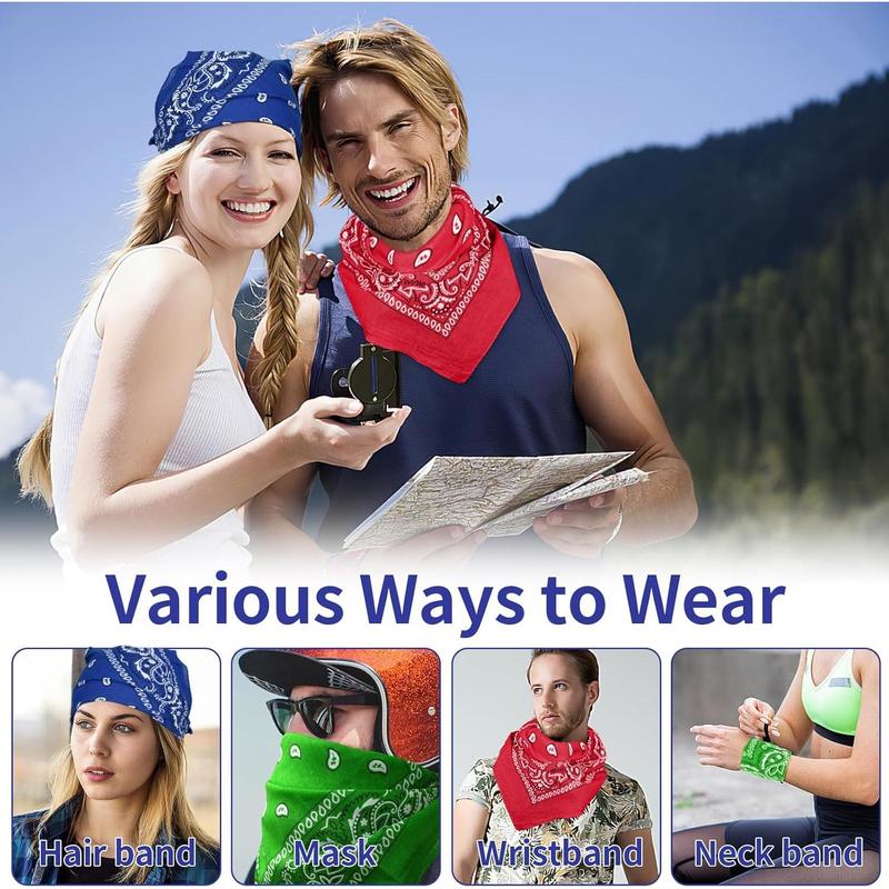 6 Pack Cotton Bandana, Multi-Purpose Square Handkerchief, Face Mask headband for Men and Women