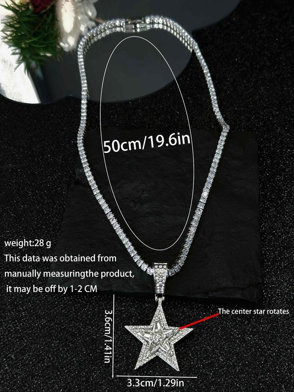 Rhinestone Star Design Pendant Necklace, Street Trendy Rotatable Necklace for Men & Women, Fashion Jewelry for Party, Daily Clothing Decor, Trendy All-match Jewelry for Gift