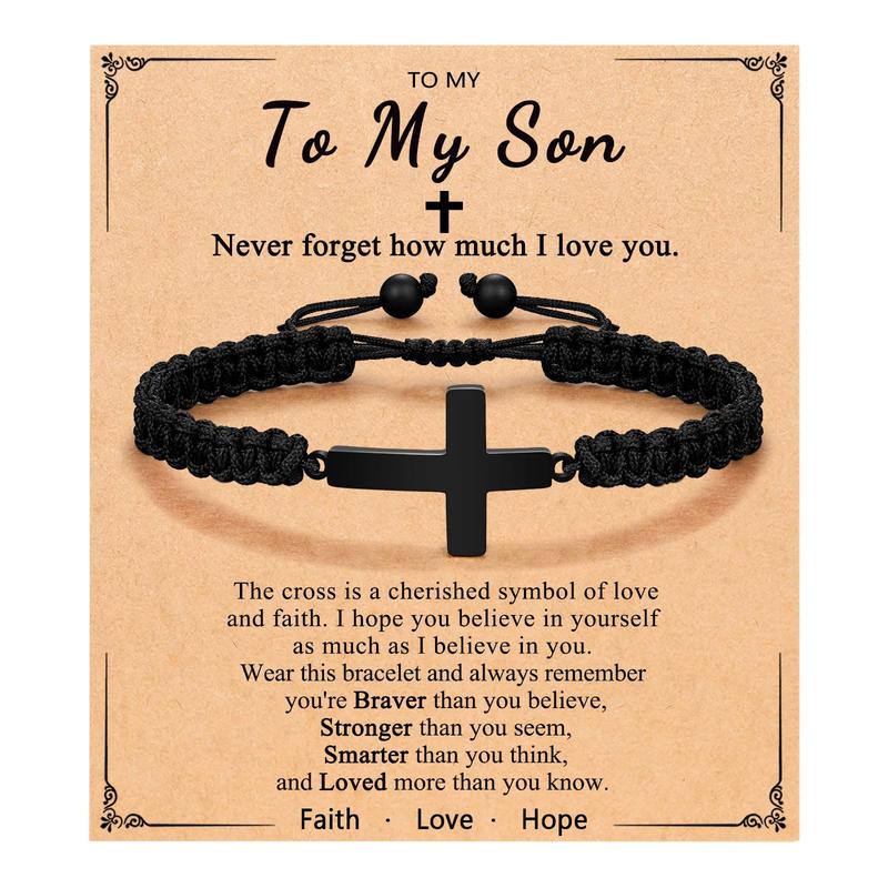 Cross Braided Bracelet for Men Boys Birthday Valentine's Day Christmas Confirmation Communion Gifts for Son Grandson Nephew