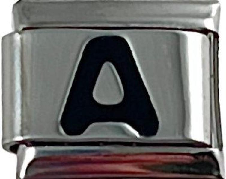 Italian Charm Link Black Letter A 9mm