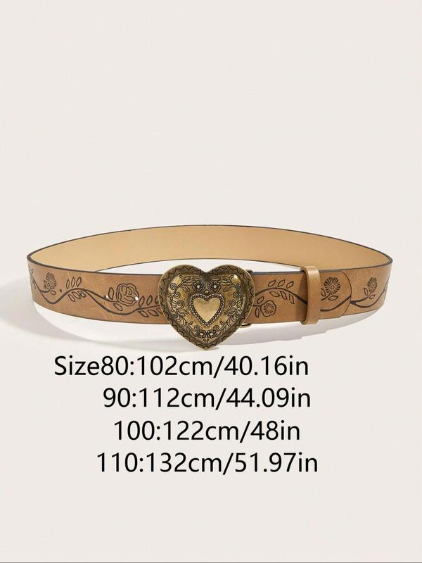 Women's Vintage Heart Decor PU Buckle Belt, Fashion Belt for Party, Daily Clothing Decor, Trendy All-match & Exquisite Belt for Birthday Gift