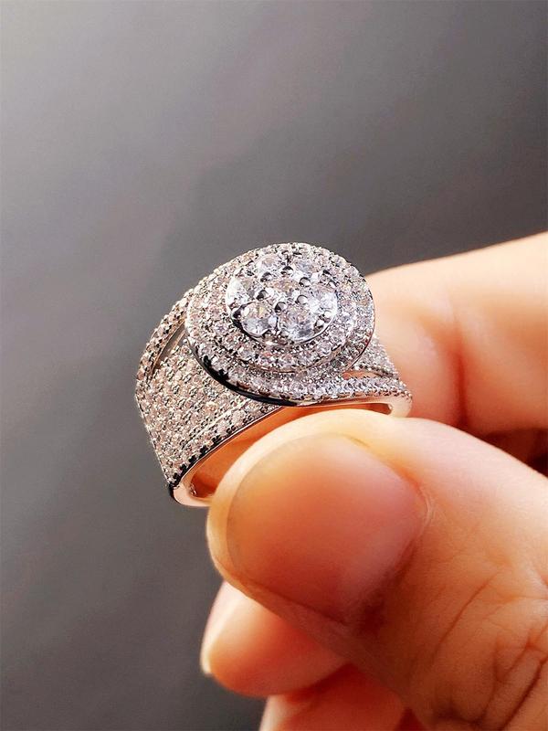 Elegant Rhinestone Decorated Ring, 2024 New Style Fashion Accessories for Women, Trendy All-match & Exquisite Engagement Ring for Birthday Gift