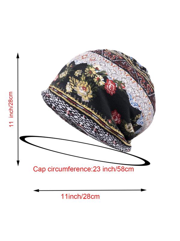 Unisex Casual Floral Print Sleep Beanie, Skull Cap