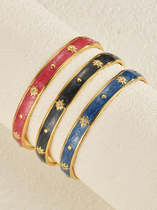 Vintage Starry Oil-dripping Bracelet  for Women, Rhinestone Decorated Cuff Bangle, Elegant All-match Fashion Accessories for Daily Wear, Exquisite Jewelry for Birthday Gifts