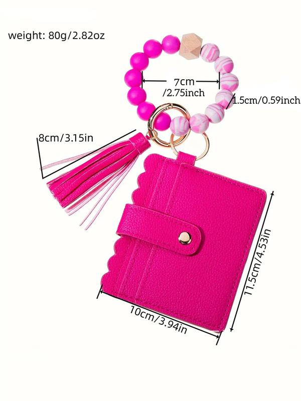 Women's Elegant Beaded & Tassel Design Keychain, Exquisite Trendy Car Keychain with Mini Card Holder, Accessories for Daily Decoration, Back To School