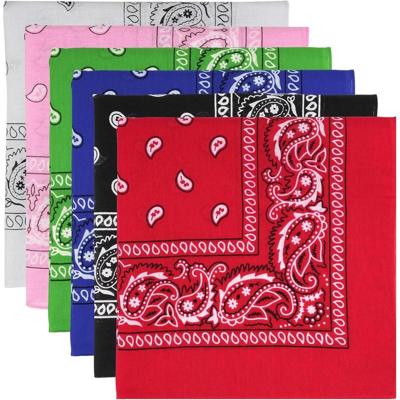 6 Pack Cotton Bandana, Multi-Purpose Square Handkerchief, Face Mask headband for Men and Women