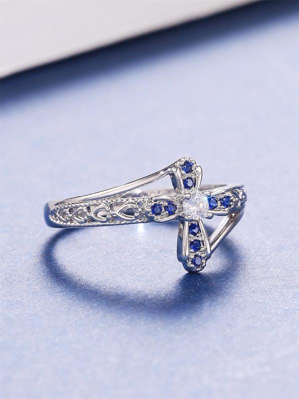 Cross Design Rhinestone Inlaid Decorative Ring, Fashionable Jewelry for Party, Daily Clothing Decor for Girl, Trendy All-match & Exquisite Jewelry for Birthday Gift