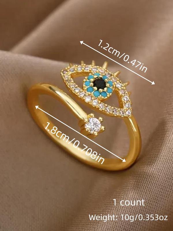 Women's Luxury Style Rhinestone Eye Decor Cuff Ring, Elegant All-match Jewelry for Girls Gift, Female Classic Fashion Accessories for Daily Wear