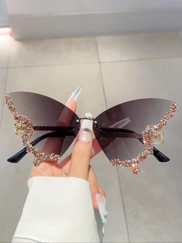 Women's Fashionable Rhinestone Decorated Butterfly Design Sunglasses, Trendy Novelty Sunglasses for Travel & Daily Use, Fashion Accessories for Outdoor Activities