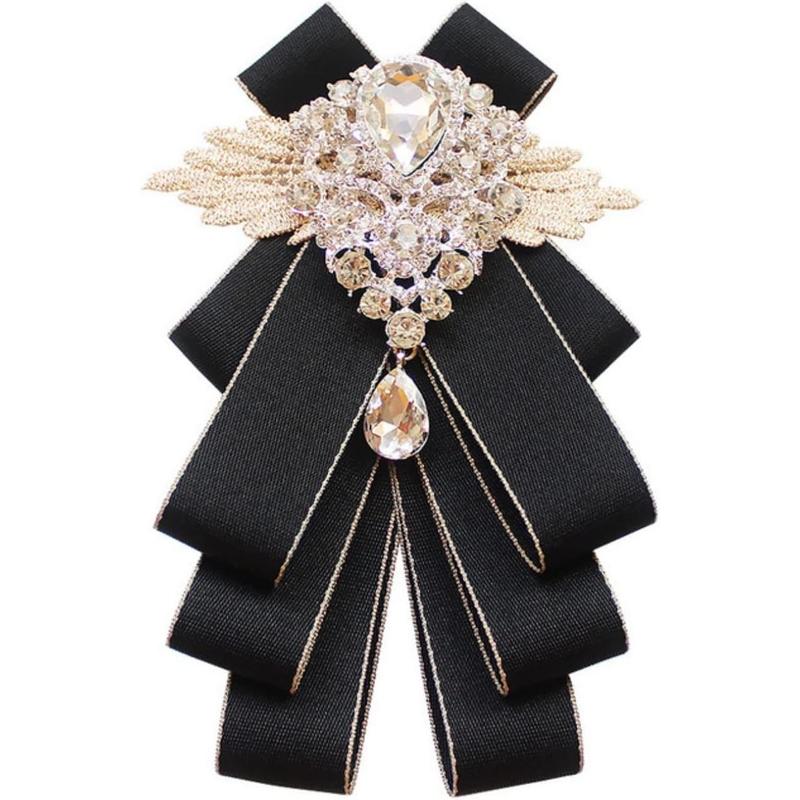 Bow Ties for Men Self Tie Jabot Collar Brooch Pins Fashion PreTied Neck Tie Bow Tie Rhinestone Brooch for Groom