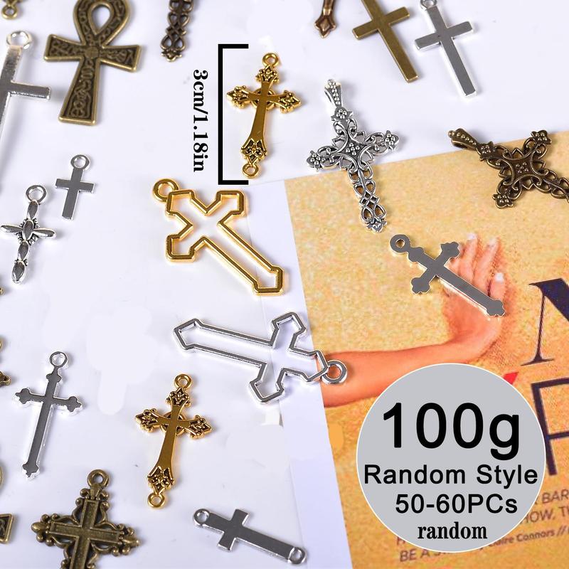 Random Vintage Cross Pendant, 100g(50-60pcs) DIY Jewelry Making Supplies, Jewelry Making Accessories for Women & Teenager