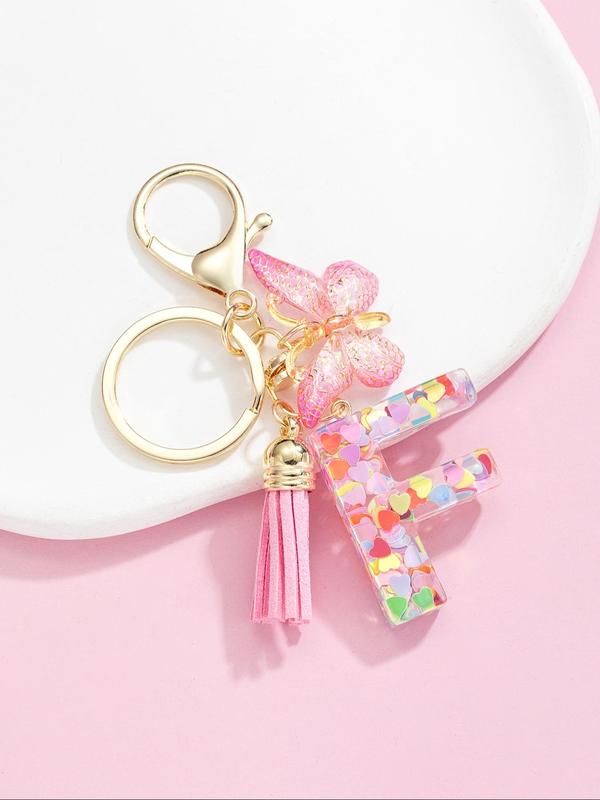 Cute Letter & Butterfly Design Keychain for Women & Girls, 1 Count Colorful Acrylic Keychain for Bag, Car Key, Decoration, Fashion Keychain for Gift, Fall Outfits, Fall Freshness Car Accessories For Girls