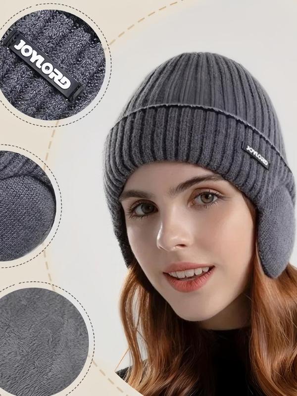 Unisex Outdoor Thick Knitted Hat, Winter Ear Protection and Warm Hat, Casual Letter Label Decor Beanie Hat for Fall & Winter, Warm Hat for Men & Women