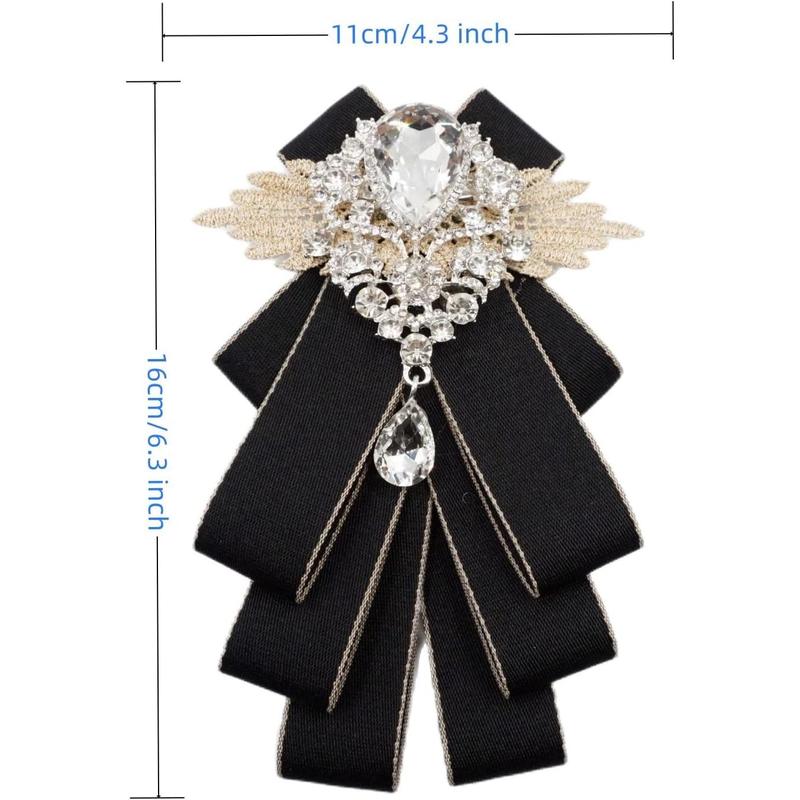 Bow Ties for Men Self Tie Jabot Collar Brooch Pins Fashion PreTied Neck Tie Bow Tie Rhinestone Brooch for Groom