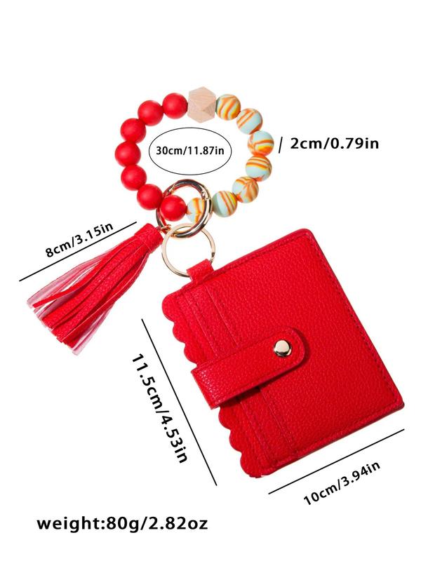 Women's Elegant Beaded & Tassel Design Keychain, Exquisite Trendy Car Keychain with Mini Card Holder, Accessories for Daily Decoration, Back To School