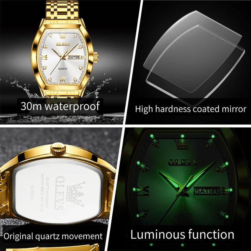 OLEVS New Men's Watches Quartz Luxury Gold Watch Classics Tonneau Dial Top Brand Waterproof Luminous Quartz Watch for Men 5528