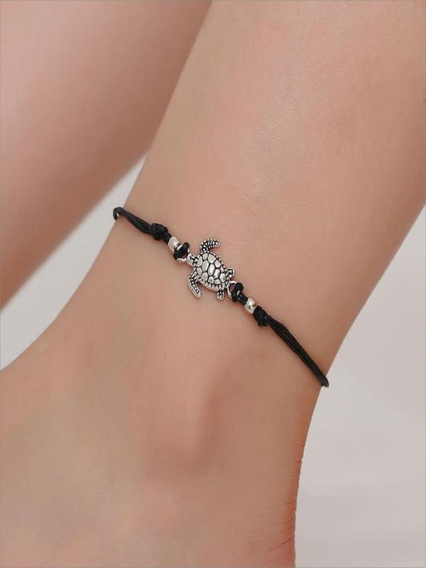 Women's Turtle Design Drawstring Anklet, Boho Style Anklet for Women & Girls, Trendy All-match & Exquisite Body Jewelry for Birthday Gift for Summer Beach Decor